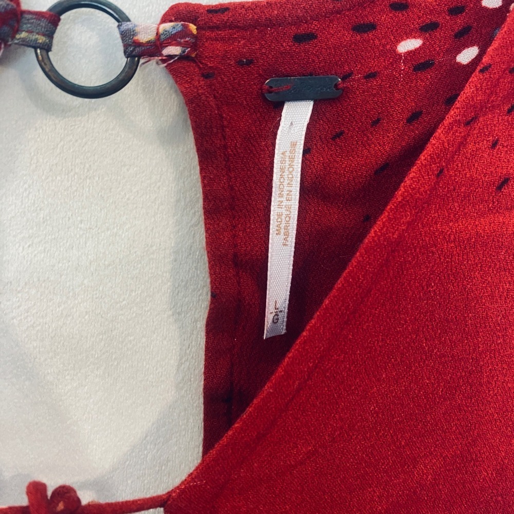 Free People Red Floral Lace Up Boho‎ Mini Dress Sleeveless Large OB502239 - Picture 4 of 9
